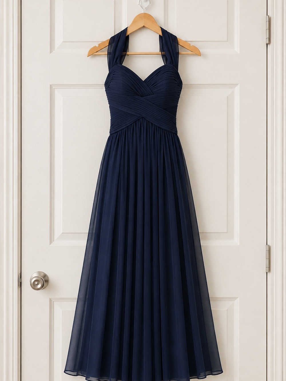 Alex Evenings Navy Blue Long Chiffon Formal Evening Gown Dress size 8